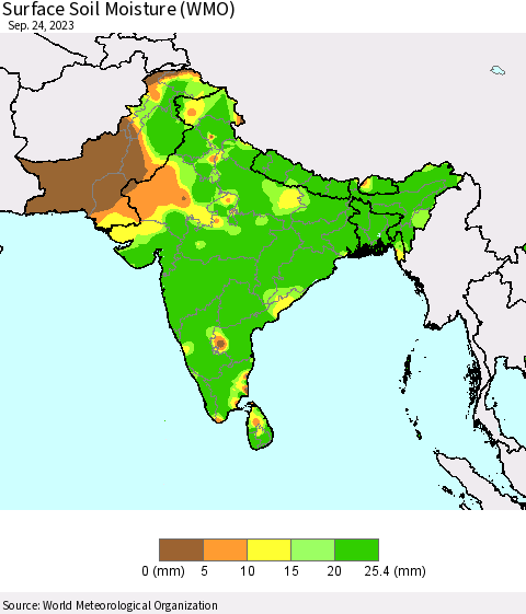 Southern Asia Surface Soil Moisture (WMO) Thematic Map For 9/18/2023 - 9/24/2023