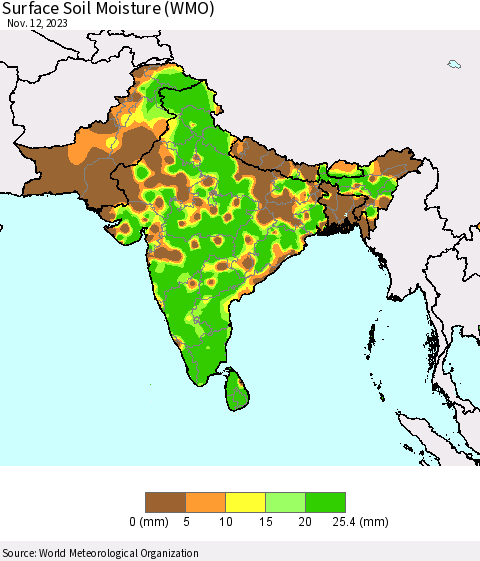 Southern Asia Surface Soil Moisture (WMO) Thematic Map For 11/6/2023 - 11/12/2023