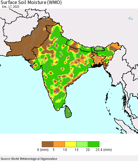 Southern Asia Surface Soil Moisture (WMO) Thematic Map For 12/11/2023 - 12/17/2023