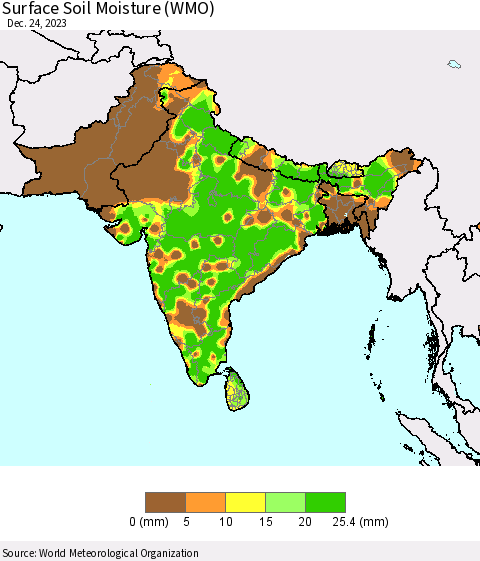 Southern Asia Surface Soil Moisture (WMO) Thematic Map For 12/18/2023 - 12/24/2023