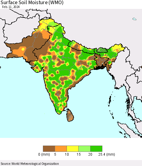 Southern Asia Surface Soil Moisture (WMO) Thematic Map For 2/5/2024 - 2/11/2024