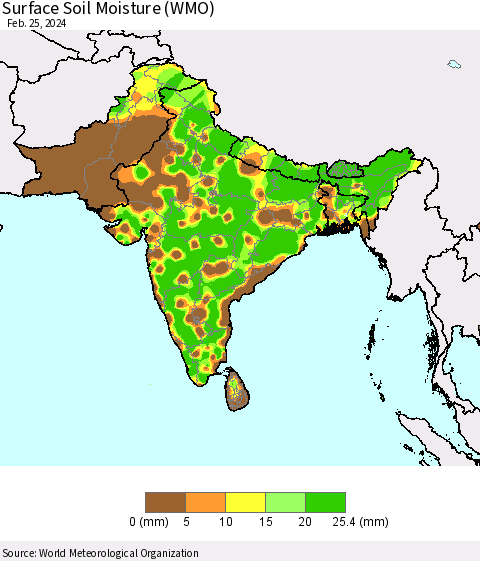 Southern Asia Surface Soil Moisture (WMO) Thematic Map For 2/19/2024 - 2/25/2024