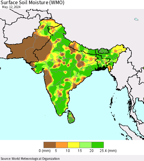 Southern Asia Surface Soil Moisture (WMO) Thematic Map For 5/6/2024 - 5/12/2024