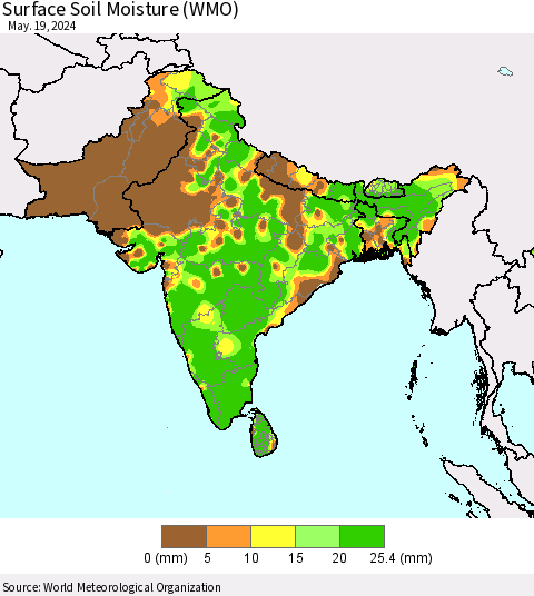 Southern Asia Surface Soil Moisture (WMO) Thematic Map For 5/13/2024 - 5/19/2024