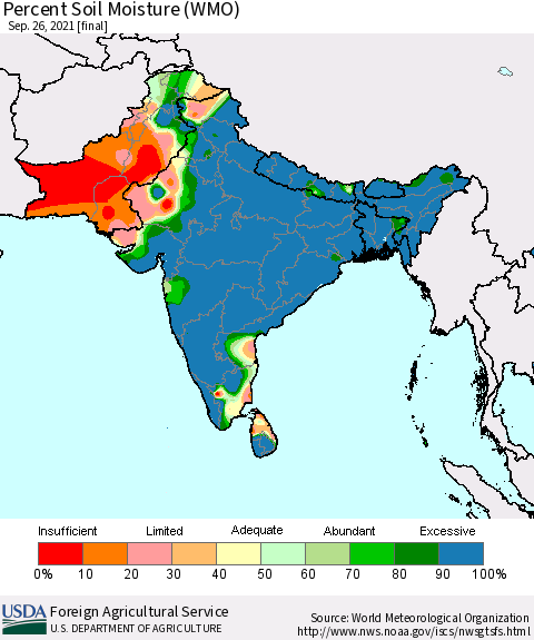 Southern Asia Percent Soil Moisture (WMO) Thematic Map For 9/20/2021 - 9/26/2021