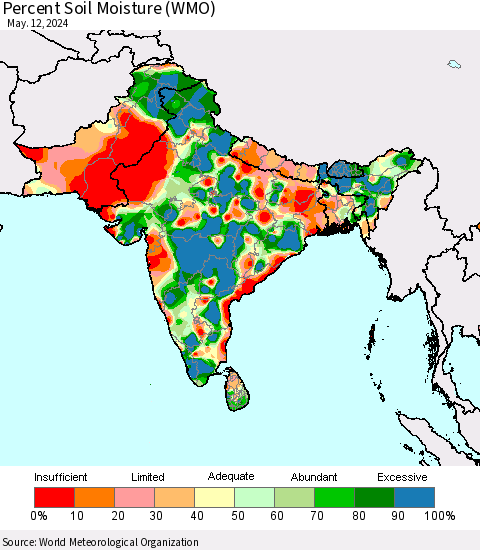 Southern Asia Percent Soil Moisture (WMO) Thematic Map For 5/6/2024 - 5/12/2024
