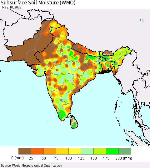 Southern Asia Subsurface Soil Moisture (WMO) Thematic Map For 5/6/2022 - 5/10/2022