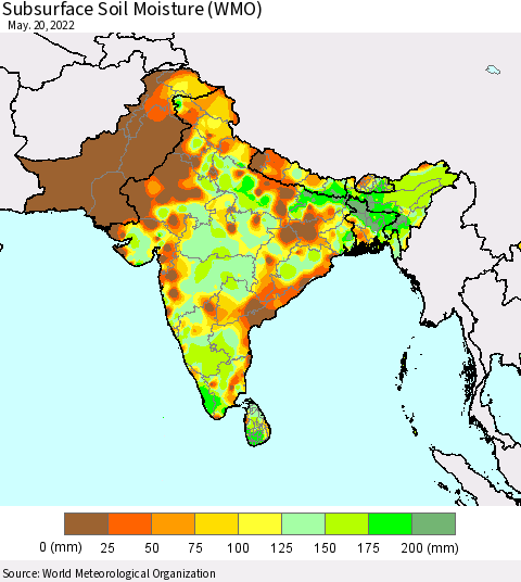 Southern Asia Subsurface Soil Moisture (WMO) Thematic Map For 5/16/2022 - 5/20/2022