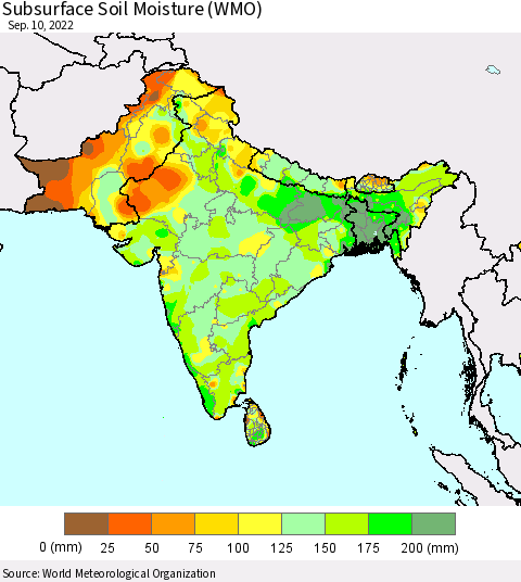Southern Asia Subsurface Soil Moisture (WMO) Thematic Map For 9/6/2022 - 9/10/2022