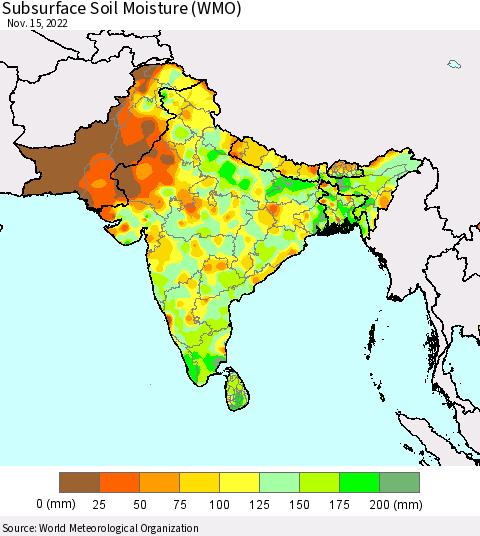 Southern Asia Subsurface Soil Moisture (WMO) Thematic Map For 11/11/2022 - 11/15/2022
