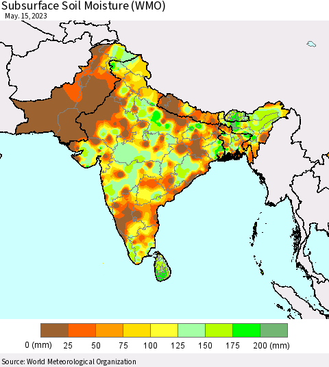 Southern Asia Subsurface Soil Moisture (WMO) Thematic Map For 5/11/2023 - 5/15/2023