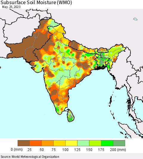 Southern Asia Subsurface Soil Moisture (WMO) Thematic Map For 5/21/2023 - 5/25/2023
