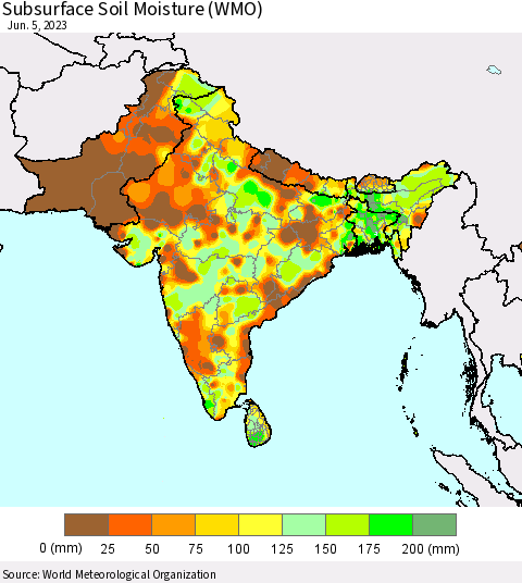 Southern Asia Subsurface Soil Moisture (WMO) Thematic Map For 6/1/2023 - 6/5/2023
