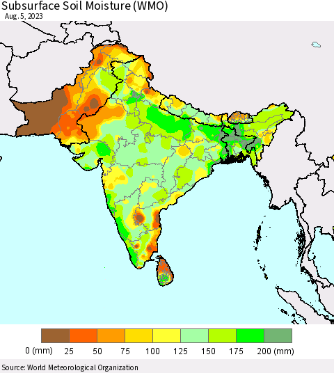 Southern Asia Subsurface Soil Moisture (WMO) Thematic Map For 8/1/2023 - 8/5/2023