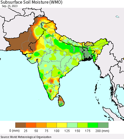 Southern Asia Subsurface Soil Moisture (WMO) Thematic Map For 9/21/2023 - 9/25/2023