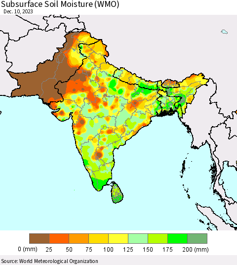 Southern Asia Subsurface Soil Moisture (WMO) Thematic Map For 12/6/2023 - 12/10/2023