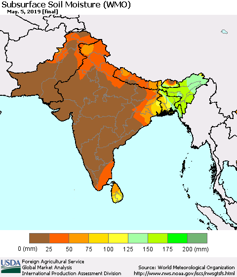 Southern Asia Subsurface Soil Moisture (WMO) Thematic Map For 4/29/2019 - 5/5/2019