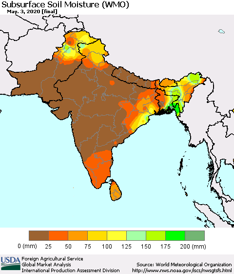 Southern Asia Subsurface Soil Moisture (WMO) Thematic Map For 4/27/2020 - 5/3/2020