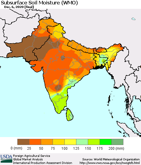 Southern Asia Subsurface Soil Moisture (WMO) Thematic Map For 11/30/2020 - 12/6/2020