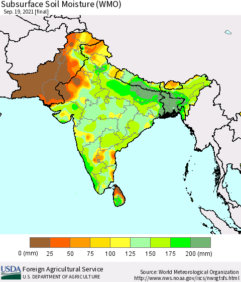 Southern Asia Subsurface Soil Moisture (WMO) Thematic Map For 9/13/2021 - 9/19/2021