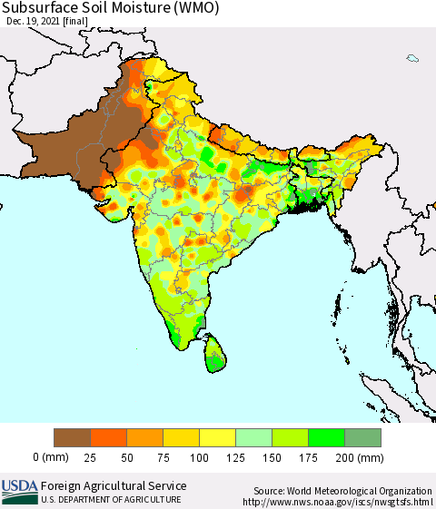 Southern Asia Subsurface Soil Moisture (WMO) Thematic Map For 12/13/2021 - 12/19/2021