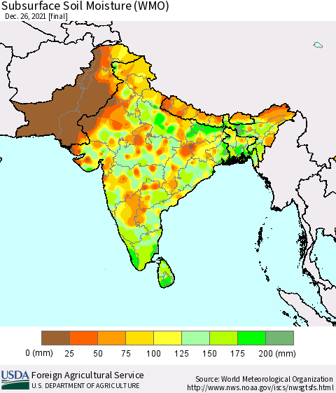Southern Asia Subsurface Soil Moisture (WMO) Thematic Map For 12/20/2021 - 12/26/2021
