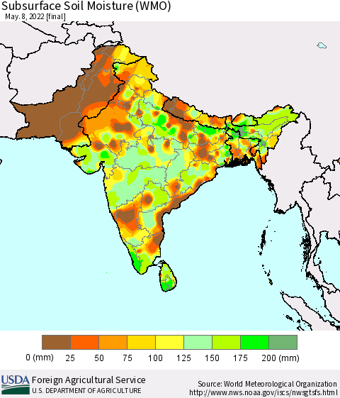 Southern Asia Subsurface Soil Moisture (WMO) Thematic Map For 5/2/2022 - 5/8/2022