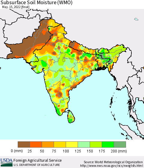 Southern Asia Subsurface Soil Moisture (WMO) Thematic Map For 5/9/2022 - 5/15/2022