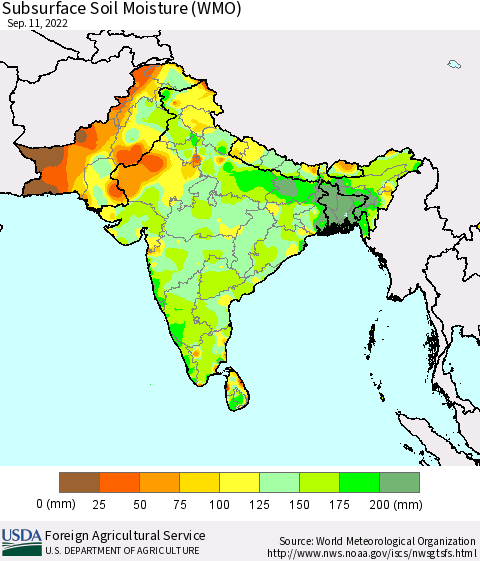 Southern Asia Subsurface Soil Moisture (WMO) Thematic Map For 9/5/2022 - 9/11/2022