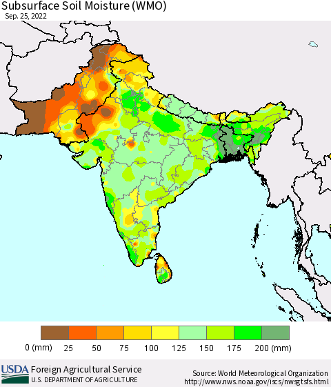 Southern Asia Subsurface Soil Moisture (WMO) Thematic Map For 9/19/2022 - 9/25/2022