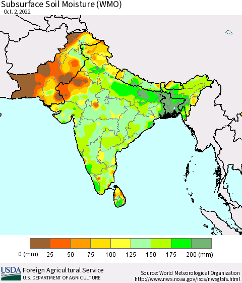 Southern Asia Subsurface Soil Moisture (WMO) Thematic Map For 9/26/2022 - 10/2/2022