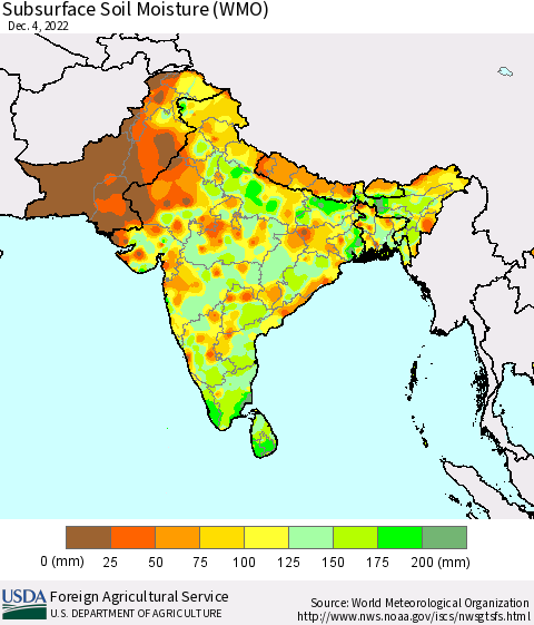 Southern Asia Subsurface Soil Moisture (WMO) Thematic Map For 11/28/2022 - 12/4/2022