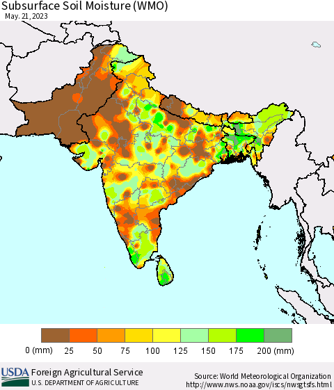 Southern Asia Subsurface Soil Moisture (WMO) Thematic Map For 5/15/2023 - 5/21/2023