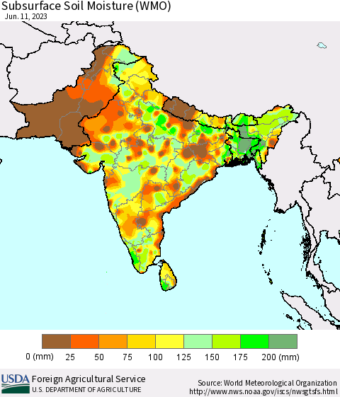 Southern Asia Subsurface Soil Moisture (WMO) Thematic Map For 6/5/2023 - 6/11/2023