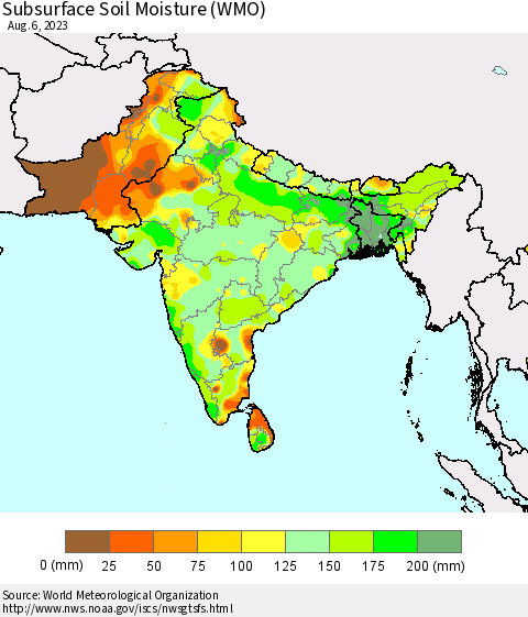 Southern Asia Subsurface Soil Moisture (WMO) Thematic Map For 7/31/2023 - 8/6/2023