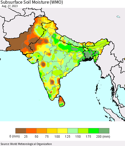 Southern Asia Subsurface Soil Moisture (WMO) Thematic Map For 8/21/2023 - 8/27/2023