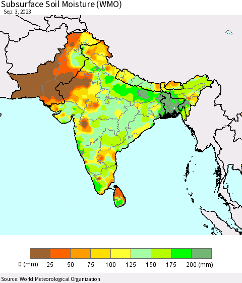 Southern Asia Subsurface Soil Moisture (WMO) Thematic Map For 8/28/2023 - 9/3/2023