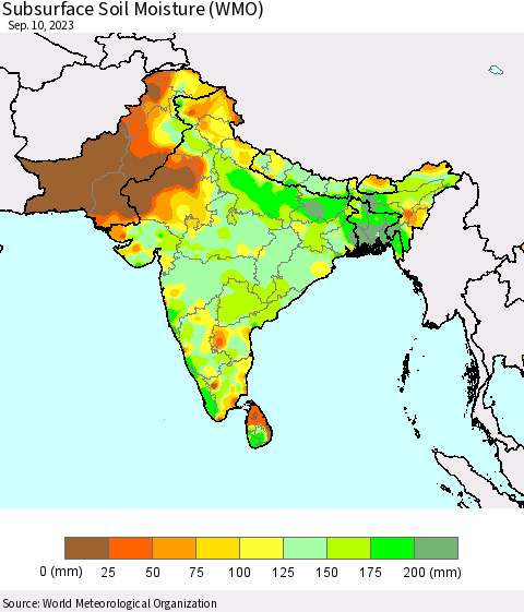 Southern Asia Subsurface Soil Moisture (WMO) Thematic Map For 9/4/2023 - 9/10/2023