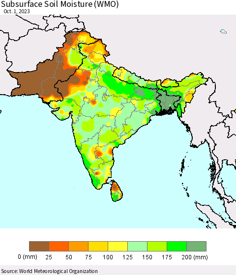 Southern Asia Subsurface Soil Moisture (WMO) Thematic Map For 9/25/2023 - 10/1/2023