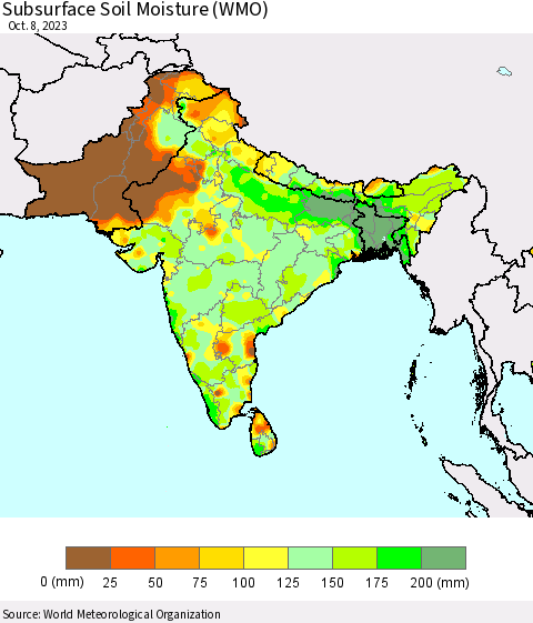 Southern Asia Subsurface Soil Moisture (WMO) Thematic Map For 10/2/2023 - 10/8/2023