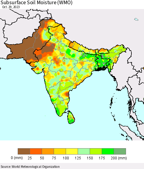 Southern Asia Subsurface Soil Moisture (WMO) Thematic Map For 10/23/2023 - 10/29/2023