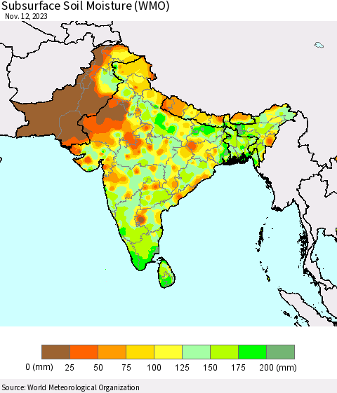 Southern Asia Subsurface Soil Moisture (WMO) Thematic Map For 11/6/2023 - 11/12/2023