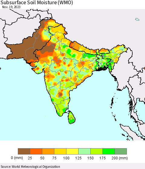Southern Asia Subsurface Soil Moisture (WMO) Thematic Map For 11/13/2023 - 11/19/2023
