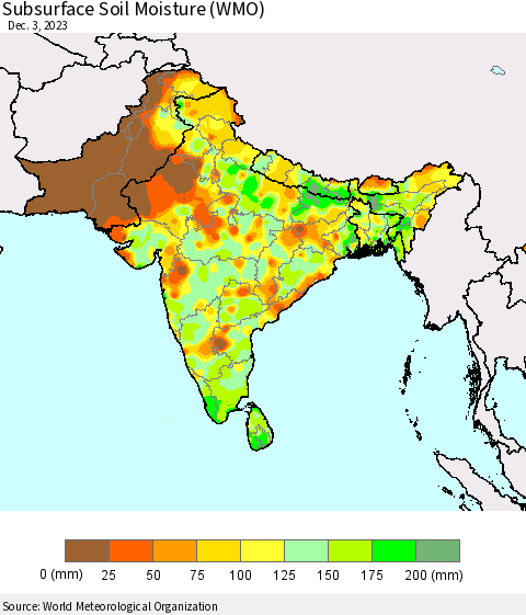 Southern Asia Subsurface Soil Moisture (WMO) Thematic Map For 11/27/2023 - 12/3/2023