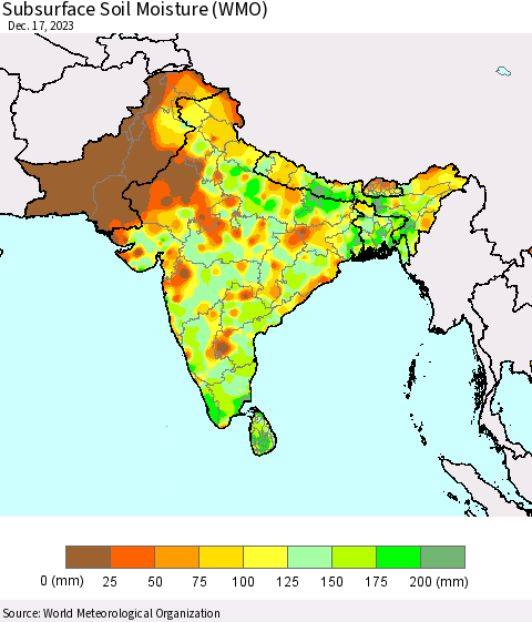 Southern Asia Subsurface Soil Moisture (WMO) Thematic Map For 12/11/2023 - 12/17/2023