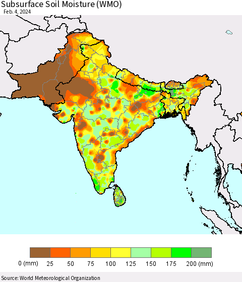 Southern Asia Subsurface Soil Moisture (WMO) Thematic Map For 1/29/2024 - 2/4/2024