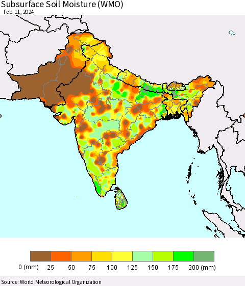 Southern Asia Subsurface Soil Moisture (WMO) Thematic Map For 2/5/2024 - 2/11/2024