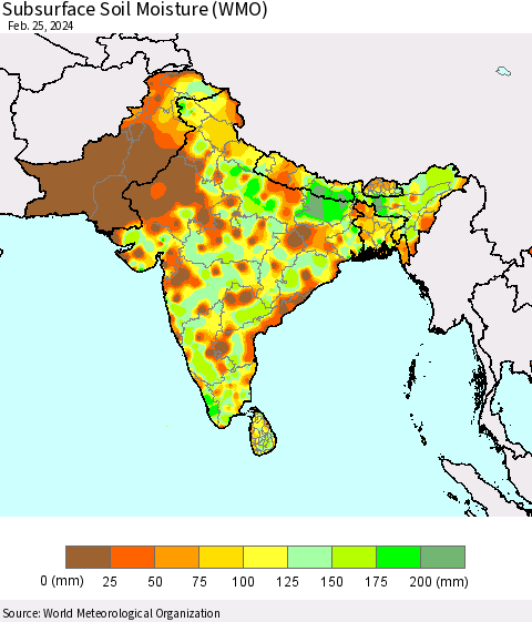 Southern Asia Subsurface Soil Moisture (WMO) Thematic Map For 2/19/2024 - 2/25/2024