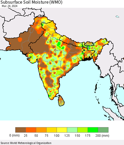 Southern Asia Subsurface Soil Moisture (WMO) Thematic Map For 3/18/2024 - 3/24/2024