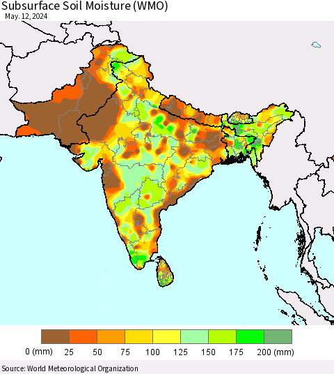 Southern Asia Subsurface Soil Moisture (WMO) Thematic Map For 5/6/2024 - 5/12/2024